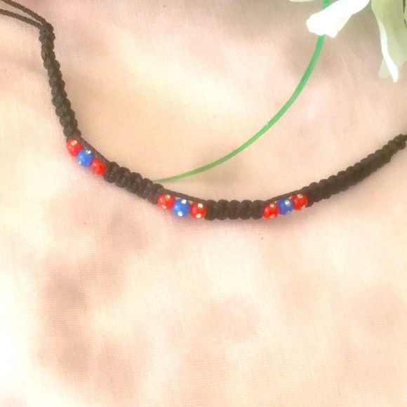 UNISEX Braided Bracelet - Black, Red, Blue & Rhinestones! - Picture 7 of 10